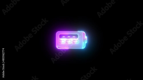 Neon bleeper icon cyan purple color glowing animated black background photo