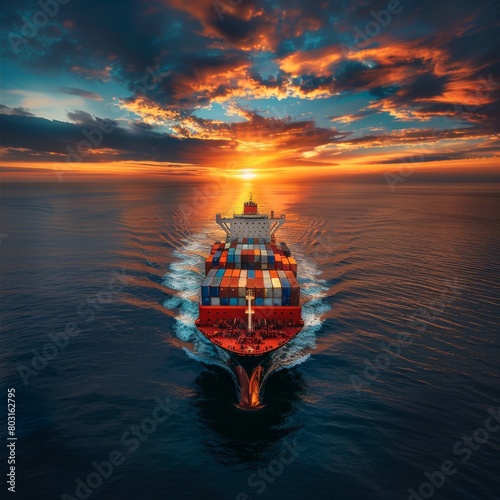 Aerial View of Container Cargo Ship in Ocean for Global Logistics