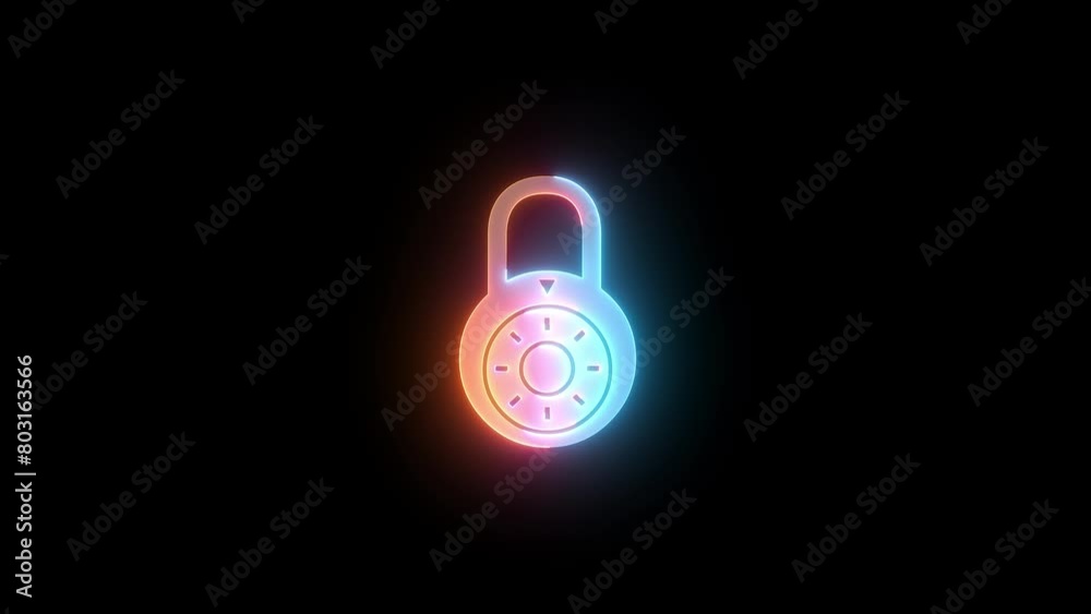 Neon locked icon brown cyan color glowing animated black background Neon locked icon brown cyan color glowing animated black background