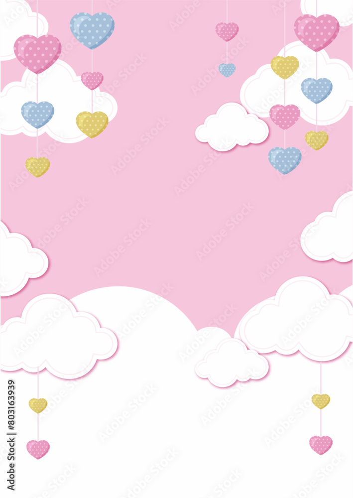 pink background with clouds and heart graphic