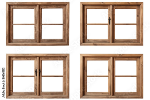 Group of vintage wooden house windows PNG window frame sets isolated on Transparent and white background - Antique Restoration Home Architecture Concept