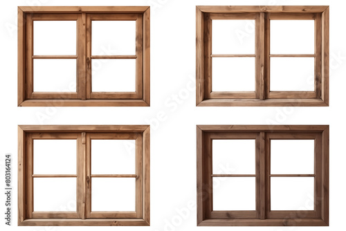 Group of vintage wooden house windows PNG window frame sets isolated on Transparent and white background - Antique Restoration Home Architecture Concept