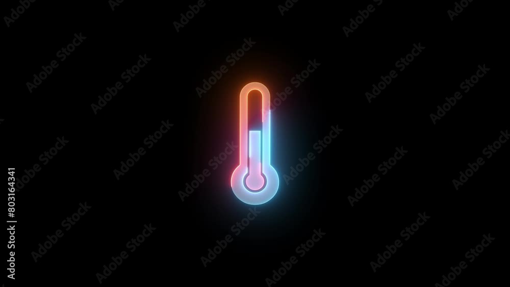 Neon thermometer icon brown cyan color glowing animated black background
