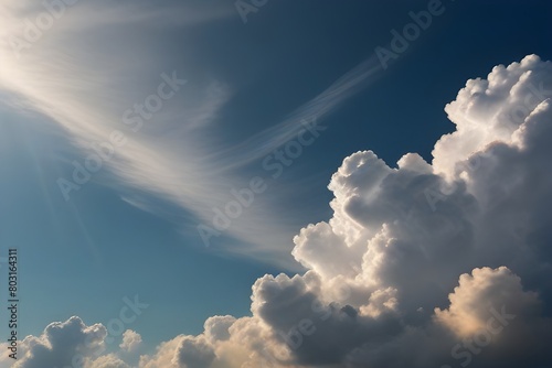 Beautiful cloudy sky with sunshine Peaceful natural background Sunny divine heaven Religion heavenly concept Copy space image Place for adding text or design Generative AI 