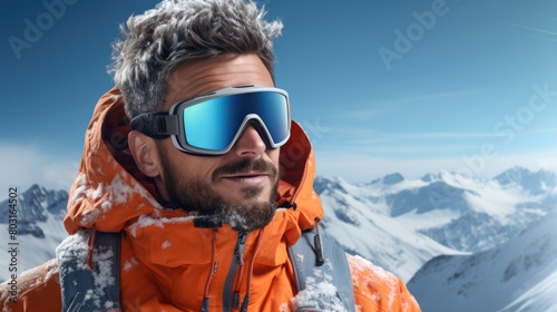 Winter Adventure: Confident Male Snowboarder in Mountain Landscape © Anastasiia