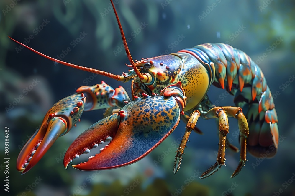 Craft a stunning digital rendering of a majestic, larger-than-life lobster, designed in hyper-realistic CG 3D rendering Captivate viewers with intricate details and vibrant colors, showcasing the crus Craft a stunning digital rendering of a majestic, larger-than-life lobster, designed in hyper-realistic CG 3D rendering Captivate viewers with intricate details and vibrant colors, showcasing the crus