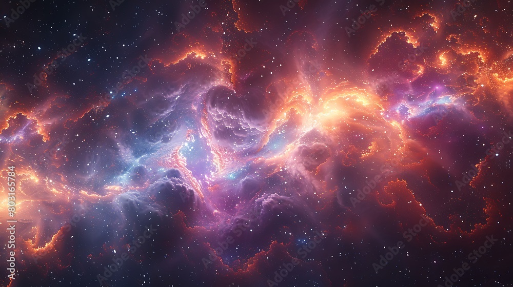 Visualize a supernova explosion as a symphony of colors, with swirling reds, blues, and purples in a chaotic dance.