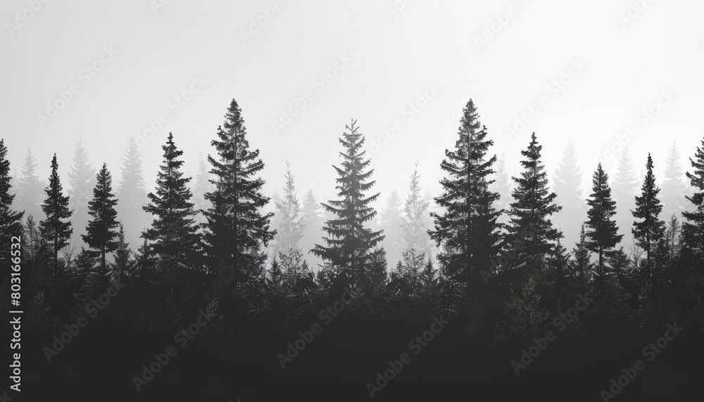 Fototapeta premium A stark texture depicting a forest silhouette against a white background,generative ai