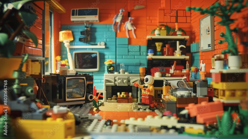 Colorful LEGO diorama of a detailed dream scene kitchen with whimsical decorations