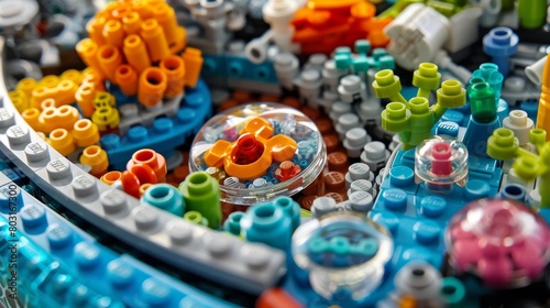 Detailed LEGO Diorama of a Single Cell Structure Under a Microscope