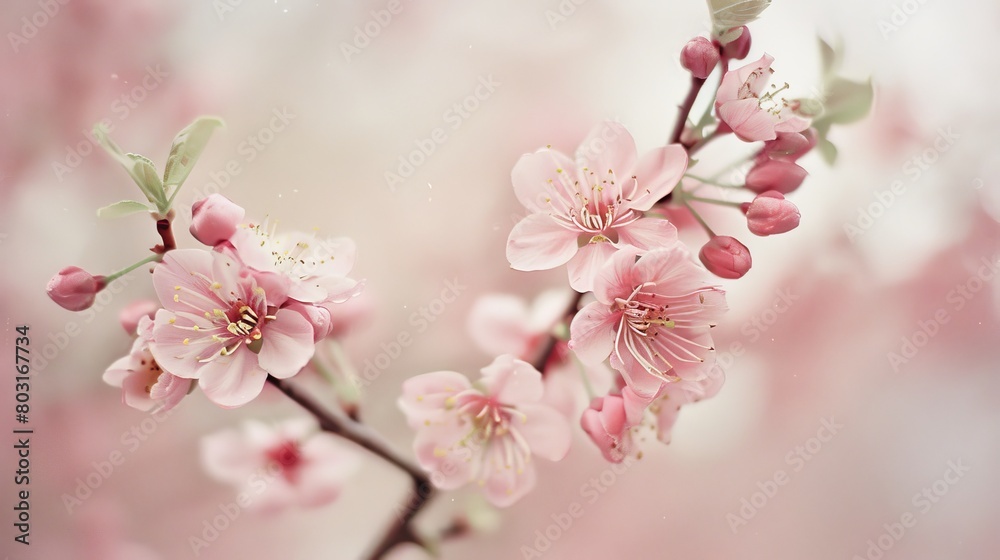 Delicate Cherry Blossom Branch in Full Bloom
