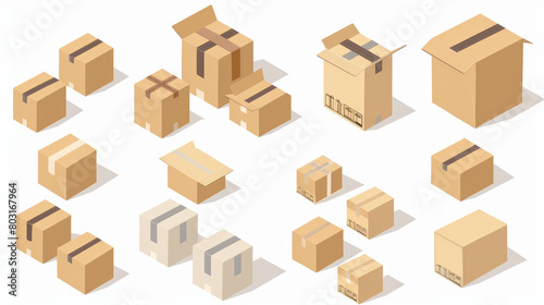 box, cardboard, carton, package, shipping, delivery, boxes, brown, container, packaging, moving, 3d, packing, warehouse, storage, transportation, vector, cargo, parcel, paper, pallet, business, illust © Cedric