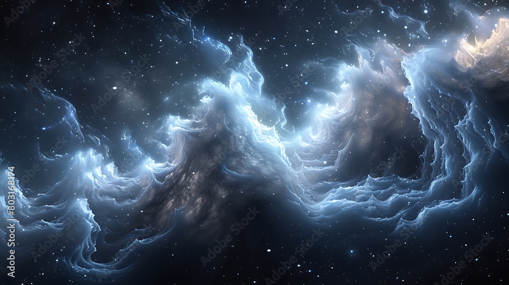 Show the Cosmic Veil as an intricate network of gossamer threads, spanning across the night sky, subtly reflecting the light of distant celestial bodies. Show the Cosmic Veil as an intricate network of gossamer threads, spanning across the night sky, subtly reflecting the light of distant celestial bodies.