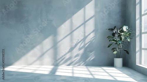 Empty room with blue wall and sunlight. 3d rendering mock-up