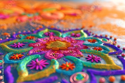 illustration of indian indian sand mandala art bokeh style background