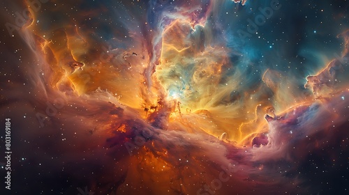 Visualize a nebula depicted as a blooming flower in the cosmic garden  with petals of gas clouds spreading in vibrant colors across the space.