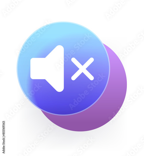 Round glass morphism speaker no sound icon. Vector illustration