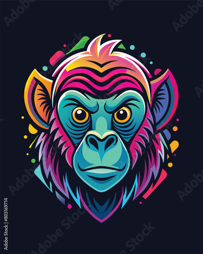Chimpanzee head mascot logo design vector illustration on dark background