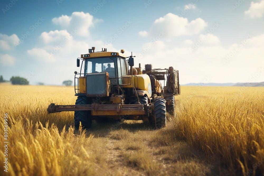 Obraz premium combine harvester on field