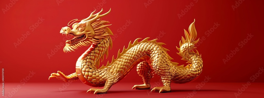 Golden Chinese dragon on a red background Golden Chinese dragon on a red background