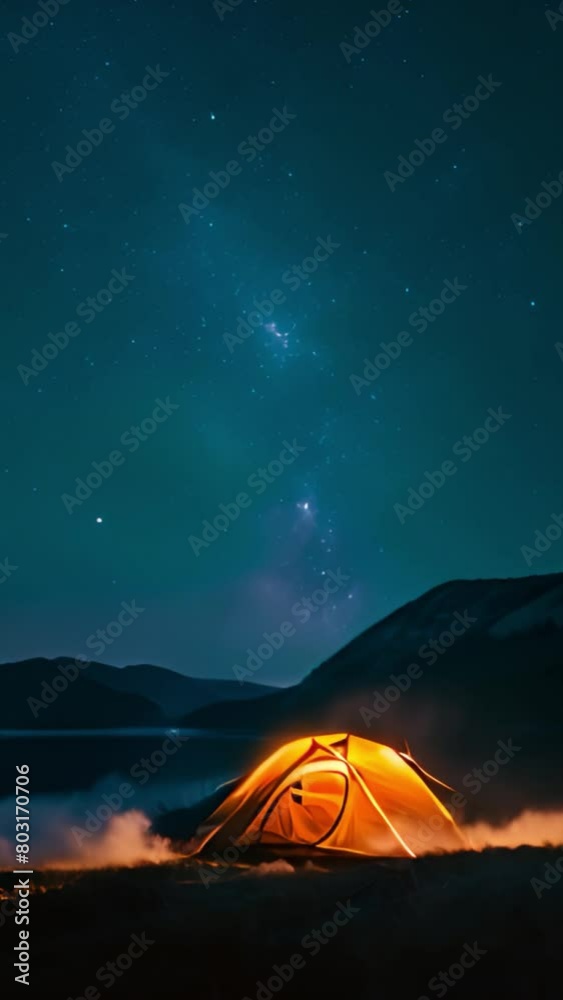 Camping in the mountains under the starry night sky Camping in the mountains under the starry night sky