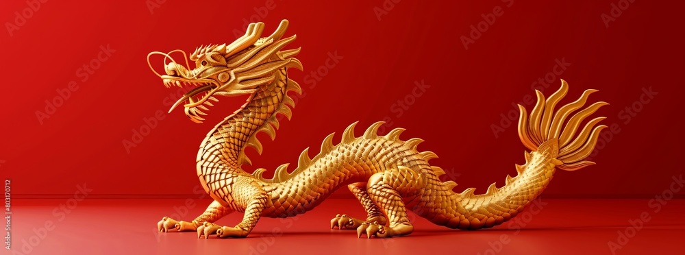 Golden Chinese dragon on a red background Golden Chinese dragon on a red background