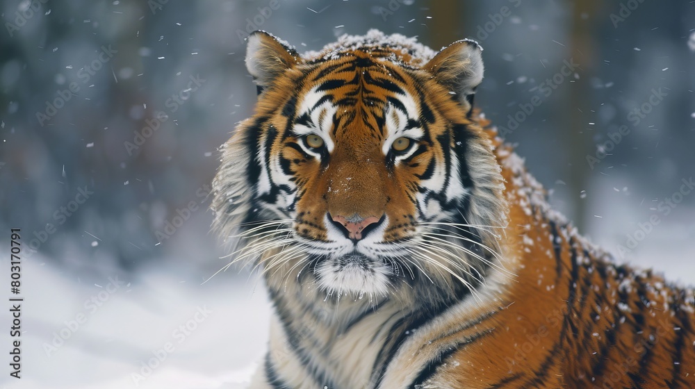 Fototapeta premium Majestic Siberian Tiger in Snowy Landscape