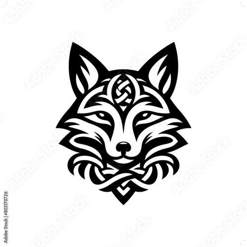 Fox silhouette in animal celtic knot, irish, nordic illustration
