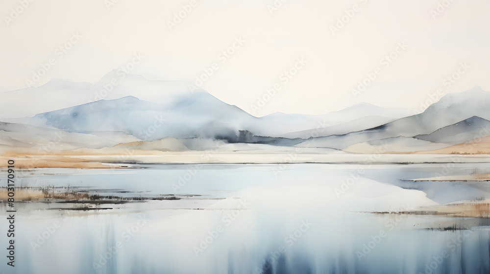 Fototapeta premium Endless watercolor cool color mountains landscape abstract graphic poster web page PPT background