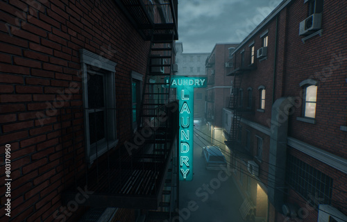 3D rendered illustration of a night urban environment from a street alley 