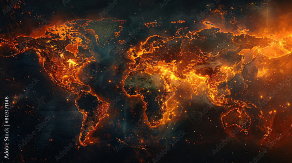 worldmap in the fire,generative ai worldmap in the fire,generative ai