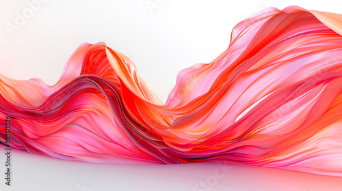 A bright coral wave, vibrant and lively, sweeping smoothly across a white canvas, presented in a detailed ultra high-definition photo.