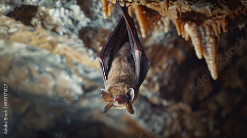 Rare Cuban Greater Funnel-Eared Bat Hanging Upside Down