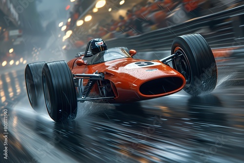 A dramatic shot of a racing car skidding around a corner, tires screeching as the driver expertly maintains control at high speeds