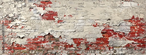 Textured Red and white Brick Wall  Close-up of a brick wall with peeling red paint  creating a rugged texture.