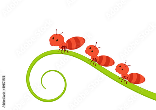 Ants carrying green leaves. Ant vector. Ant on white background. free space for text. copy space.