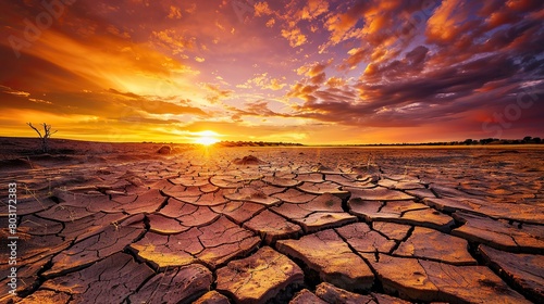 Global warming, extreme weather events and dry, cracked soil impact climate change photo