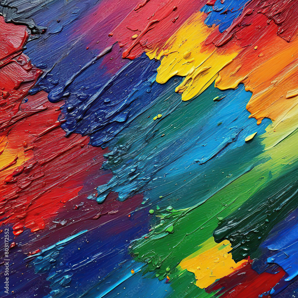 Paint in different colors on a palette close-up as a background