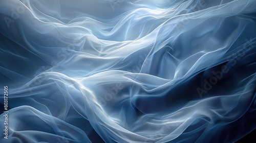 Blue translucent flowing silk fabric.