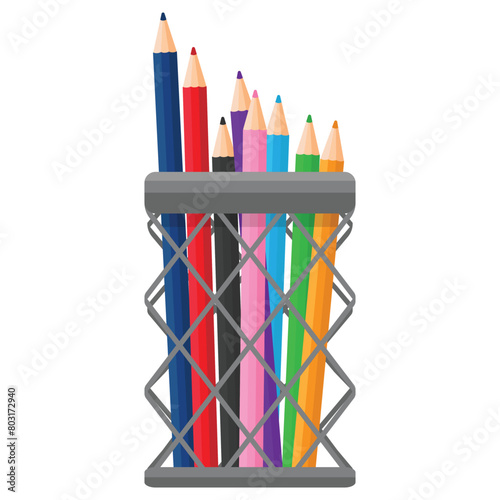 Steel pencil holder with colorful pencils
