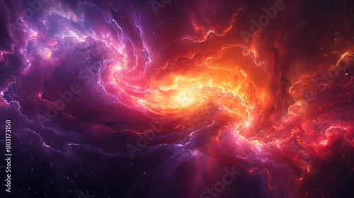 Visualize the mesmerizing chaos of a supernova symphony  with swirling colors from fiery reds to deep purples.