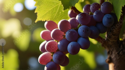 healthy fresh grape on tree with sun shine