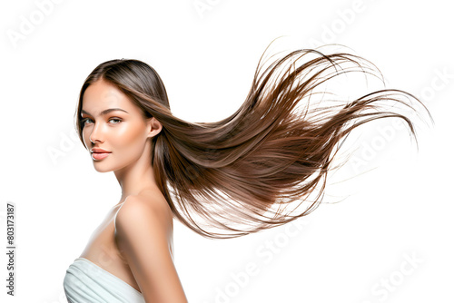 Portrait of a spa woman with long hair isolated on white