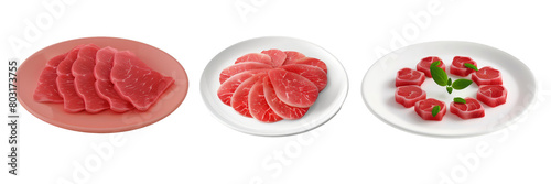 PNG platter of Beef Carpaccio 3d icons and objects collection, in cartoon style minimal on transparent, white background, isolate