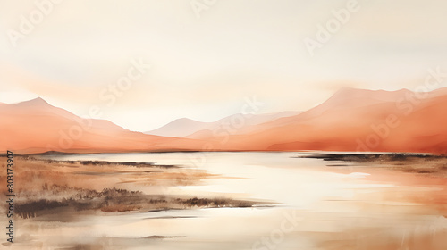 Endless watercolor warm color mountains landscape abstract graphic poster web page PPT background © yonshan