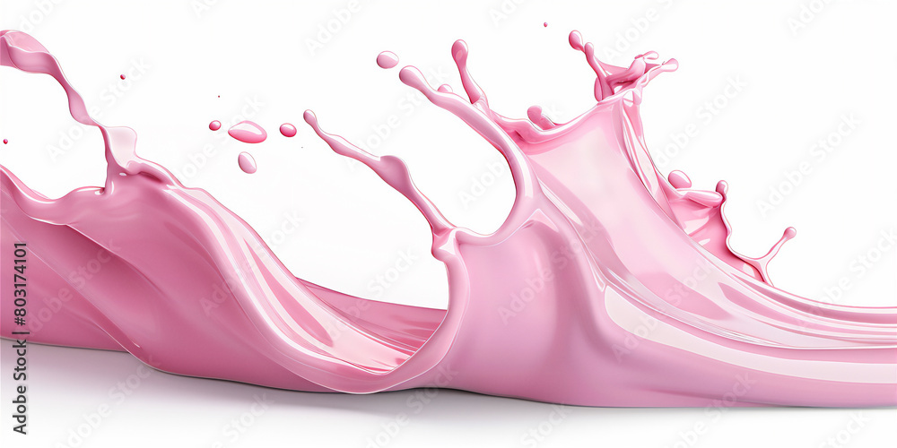 Splash of strawberry milk isolated on white background, pink milk, pink liquid splash. Splash of strawberry milk isolated on white background, pink milk, pink liquid splash.