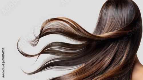 Fashion woman with straight long shiny hair on transparent background.