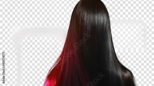 Fashion woman with straight long shiny hair on transparent background.
