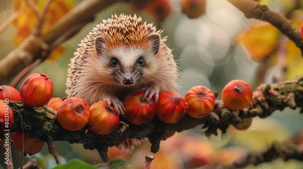A hedgehog in a medieval mirror world savors a slice of Durian Cake in an academia setting. The colors of the scene are perfect red, ochre, grapeseed, and off-white. Shot in a 169 aspect... A hedgehog in a medieval mirror world savors a slice of Durian Cake in an academia setting. The colors of the scene are perfect red, ochre, grapeseed, and off-white. Shot in a 169 aspect...