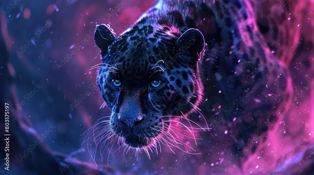 Cool, Epic, Artistic, Beautiful, and Unique Illustration of Panther Animal Cinematic Adventure: Abstract 3D Wallpaper Background with Majestic Wildlife and Futuristic Design